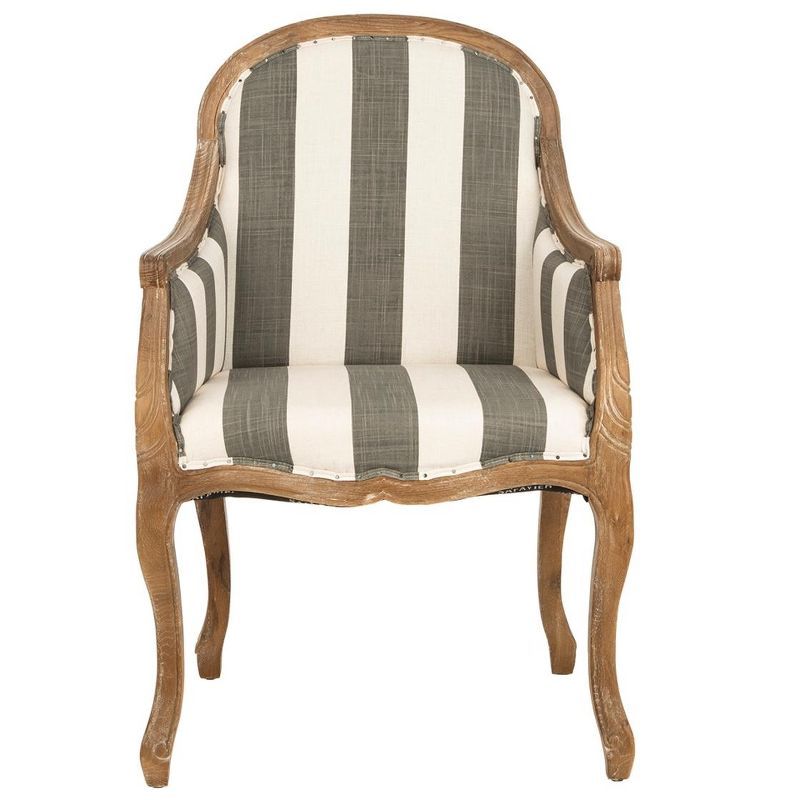 Transitional Esther Striped Arm Chair in Grey & White with Oak Frame