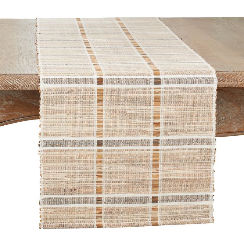 Beige Water Hyacinth Stripe Table Runner, 14"x72"