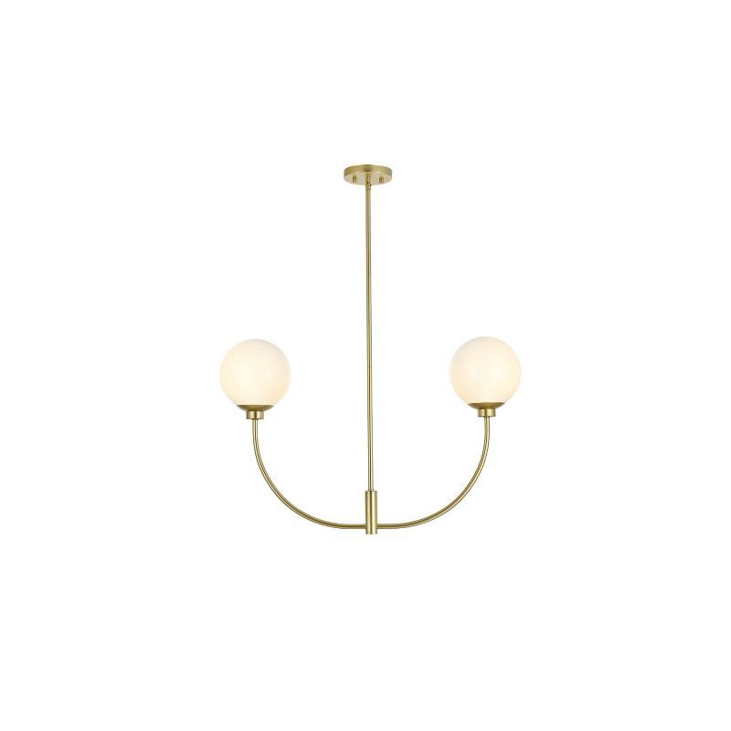 Brass and White Glass 2-Light Adjustable Pendant Chandelier