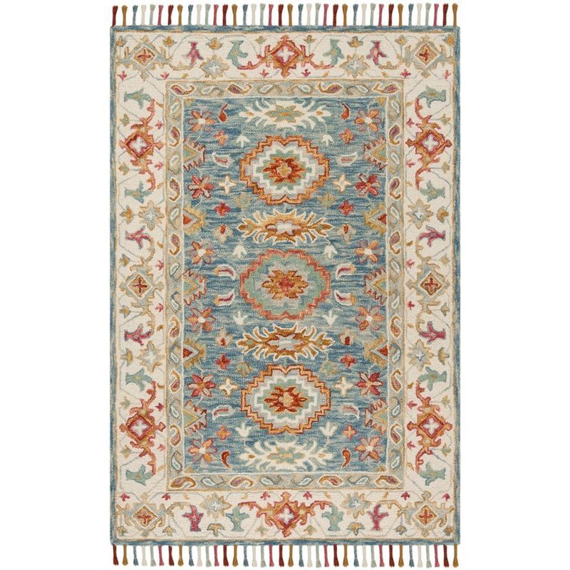 Bohemian Chic Handmade Blue Floral Wool Area Rug 9' x 12'