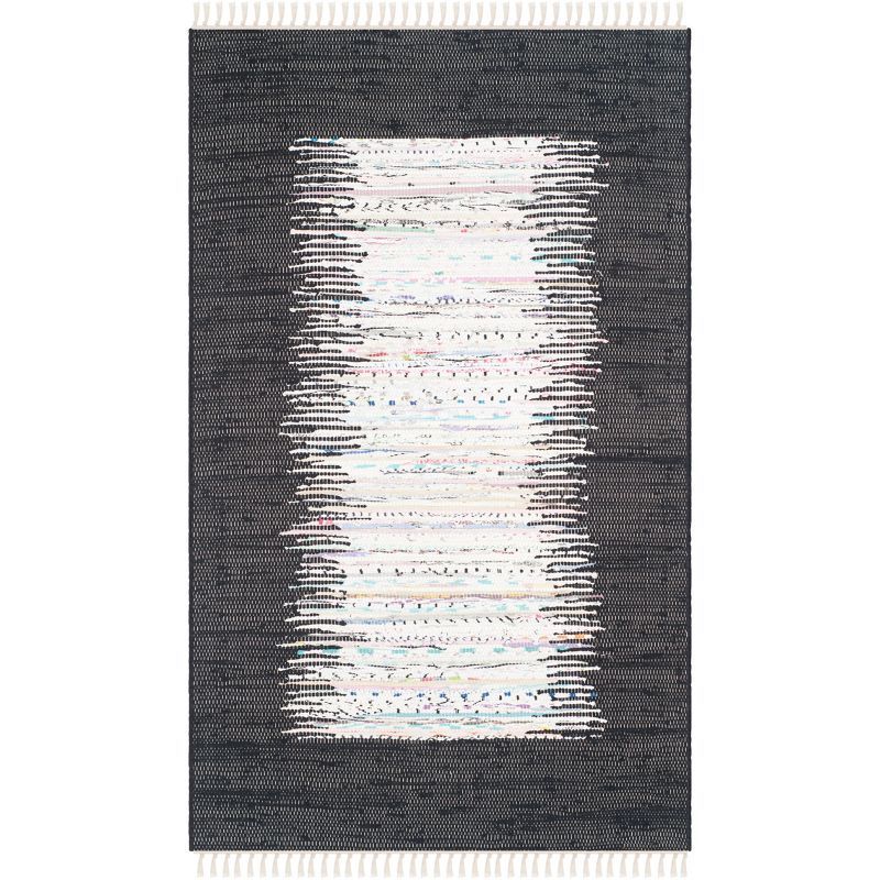 Ivory and Black Handwoven Cotton Area Rug, 3' x 5'