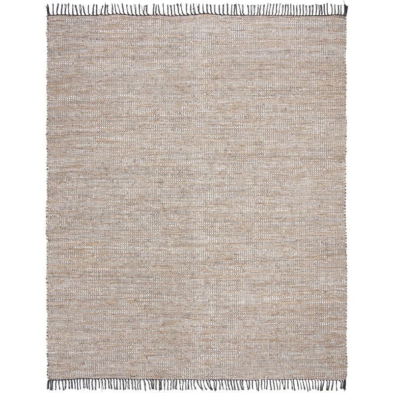 Handmade Silver Leather and Cotton 8' x 10' Reversible Rug