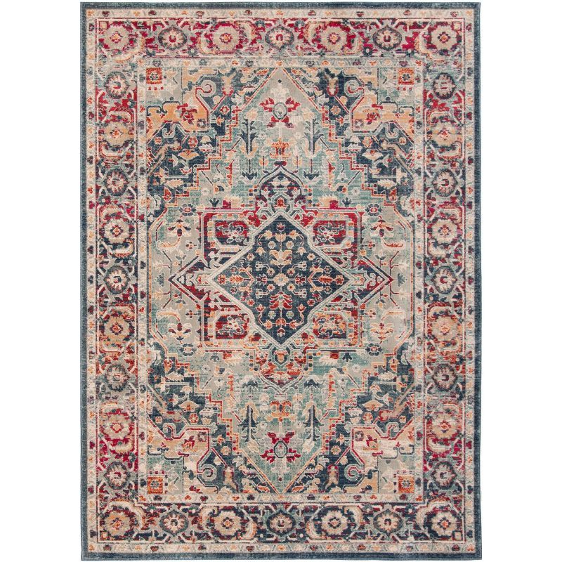 Merlot Navy Aqua Hand-Knotted Rectangular Area Rug 5'3" x 7'6"