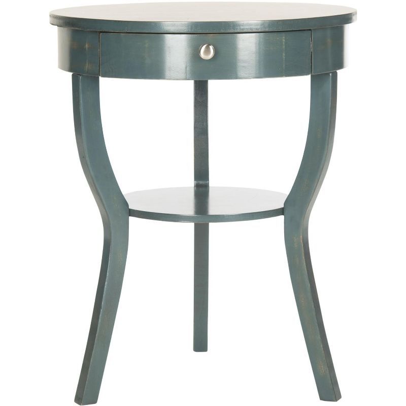 Kendra Round Dark Teal Wood and Metal Accent Table