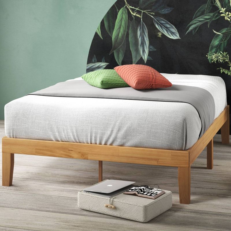 Natural Wood Queen Platform Bed Frame with Storage and Slats