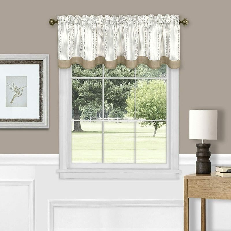 Linen Striped Cotton Farmhouse Window Valance with Rod Pocket