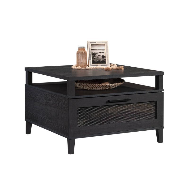 Raven Oak Square Wood Coffee Table with Storage Drawer