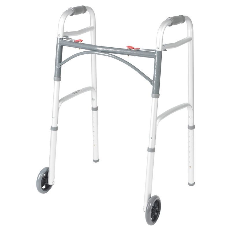 Gray and White Adjustable Folding Walker with 5" Wheels