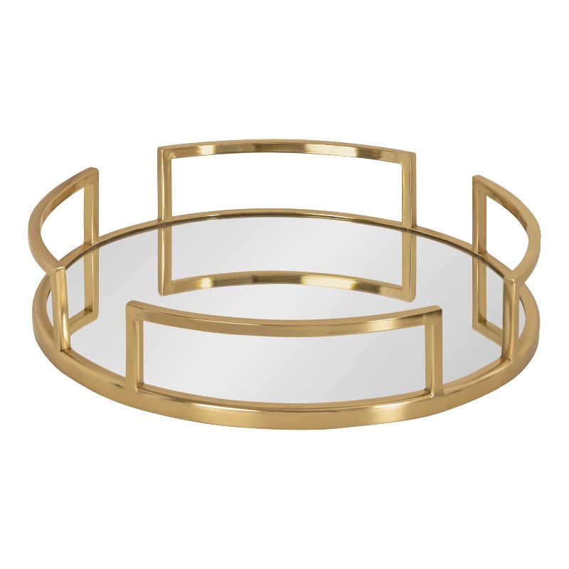 Gohana Gold Round Glass Mirrored Tray with Handles