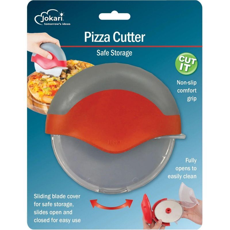 Jokari Red and Gray Stainless Steel Pizza Cutter with Safety Cover