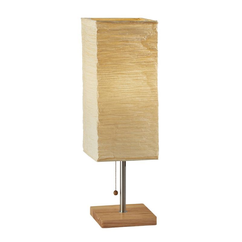 Natural Rubberwood and Steel Table Lamp with Crinkle Paper Shade