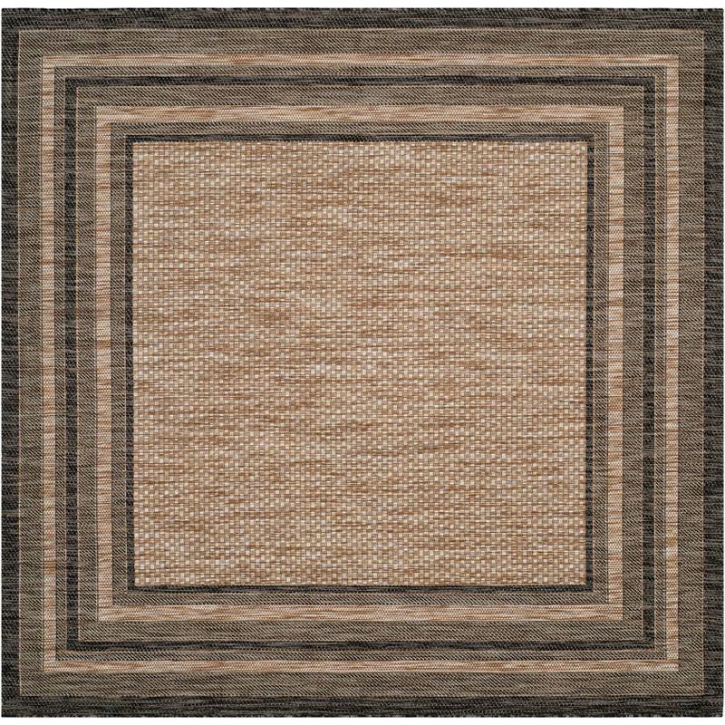 Natural and Black 4' Square Synthetic Indoor/Outdoor Area Rug