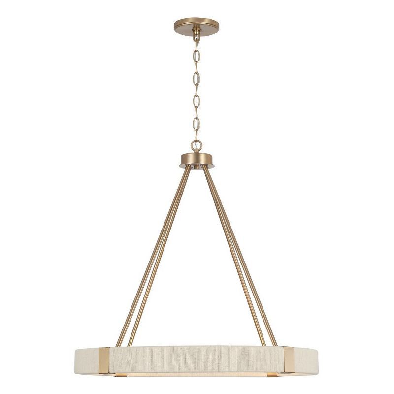 Matte Brass Drum 4-Light Chandelier with Natural Rope