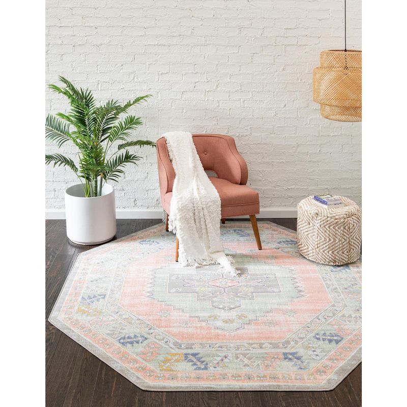 Pink and Ivory Medallion Flat Woven Rectangular 10' x 14' Rug