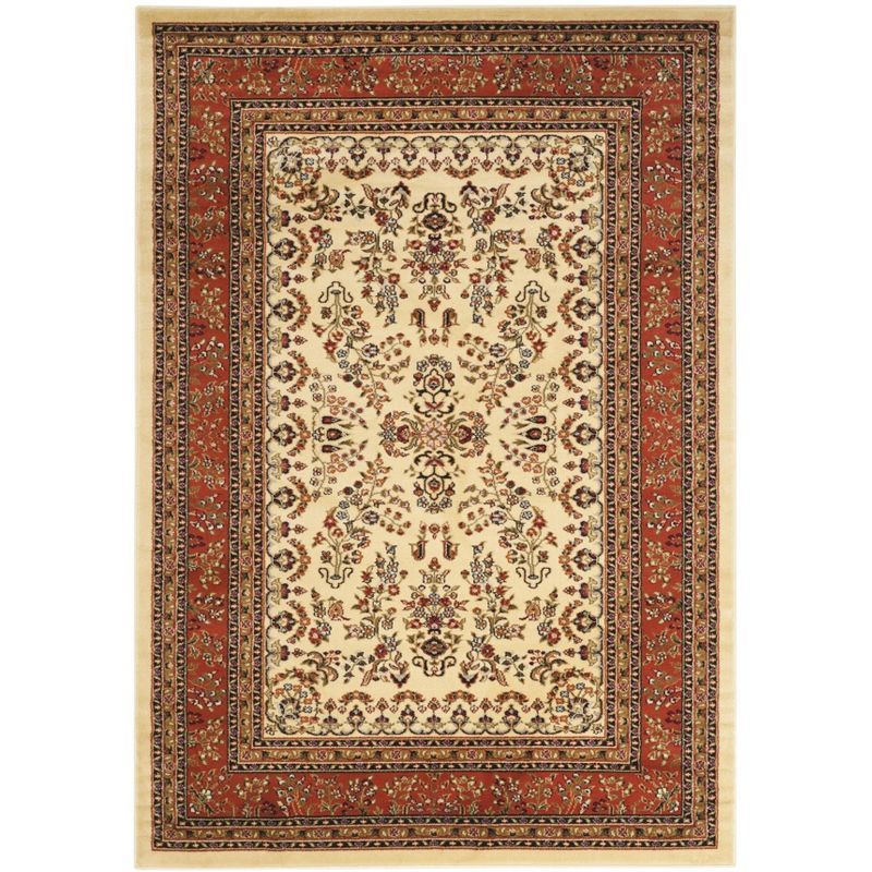 Ivory and Rust Floral 9' x 12' Synthetic Area Rug
