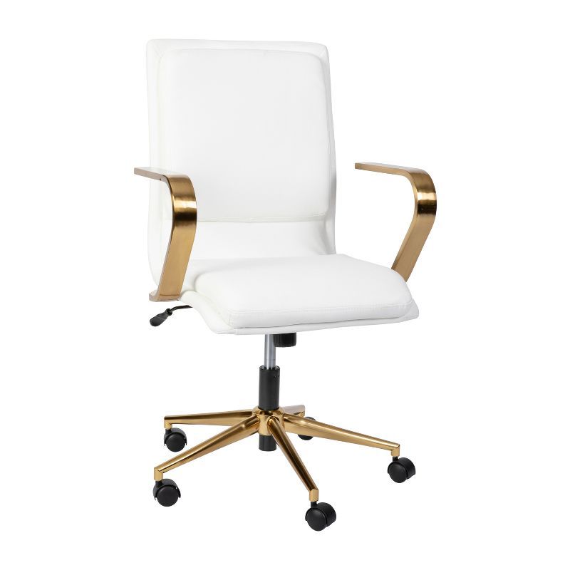 Luxurious White Leathersoft Executive Swivel Chair with Gold Metal Frame