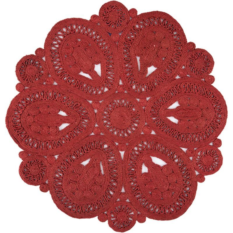 Handmade Red Jute Round Non-slip Area Rug