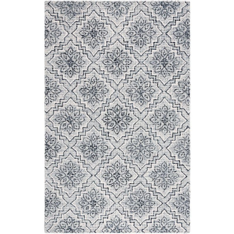 Handmade Gray Wool Tufted Abstract Rectangular Rug