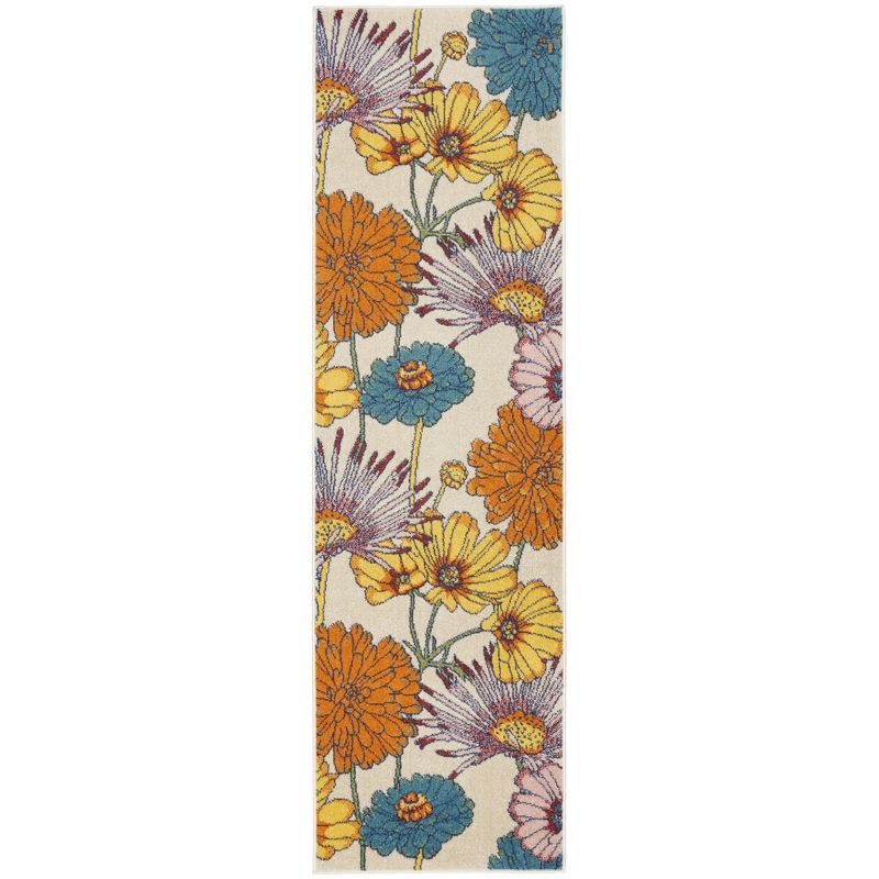 Ivory Multicolor Floral Synthetic 27" Indoor Area Rug