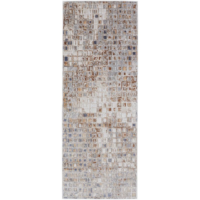 Laina Gray and Tan Abstract Synthetic Runner Rug