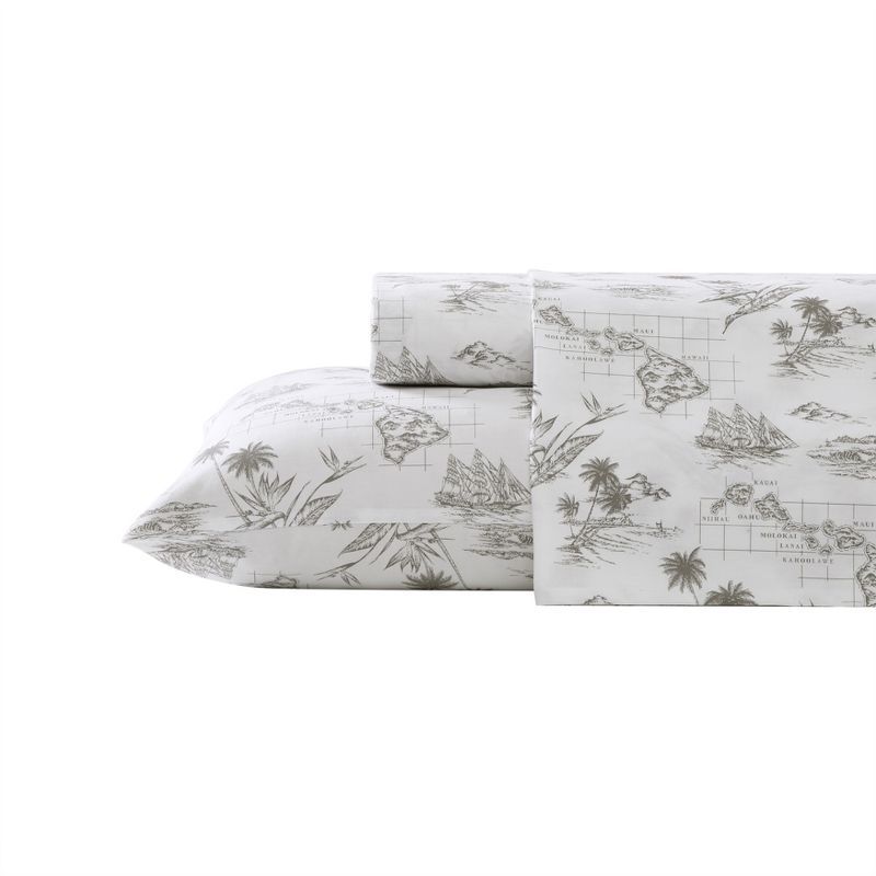 Vintage Map Print White Cotton Queen Sheet Set