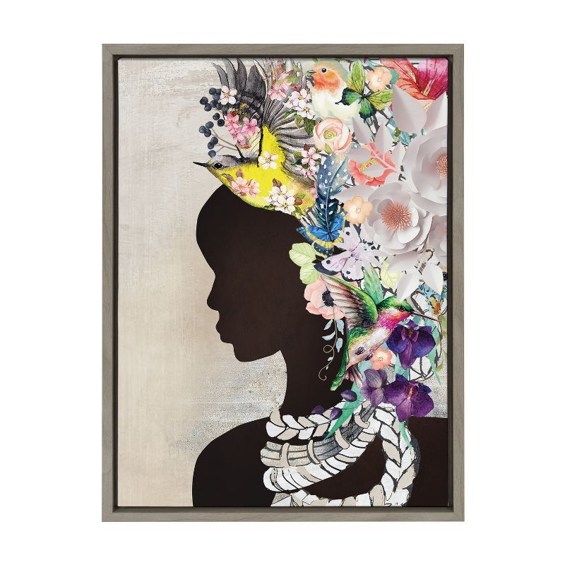 Natural Woman Floral Silhouette Framed Canvas Art, 18x24