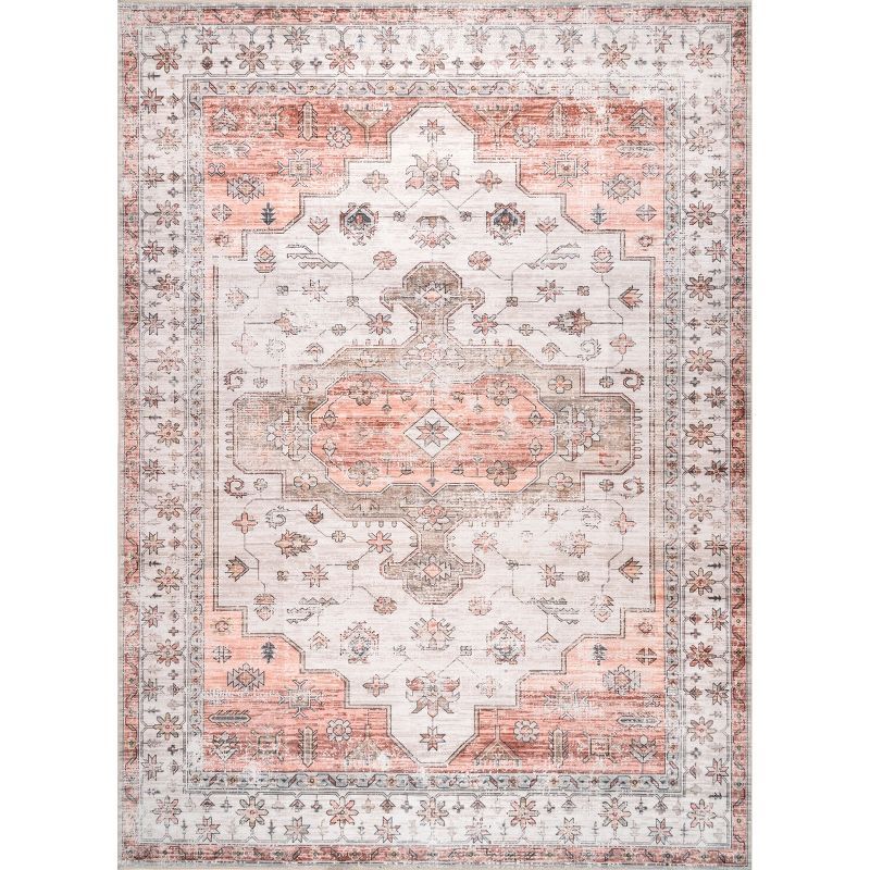Elegant Beige 8' x 10' Synthetic Vintage Area Rug, Easy Care and Stain-Resistant