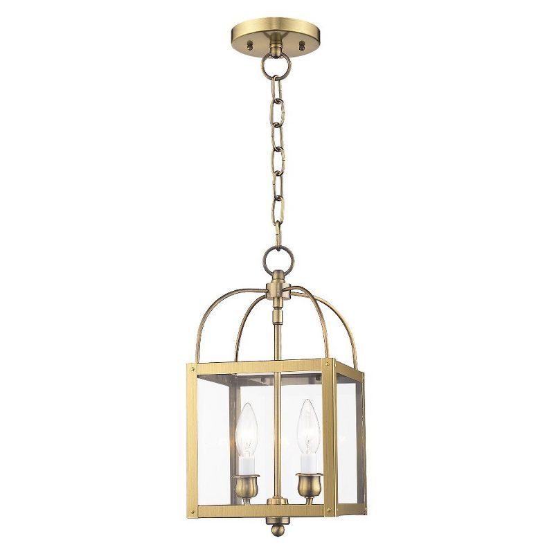 Elegant Antique Brass Mini Pendant with Clear Glass - 2 Light