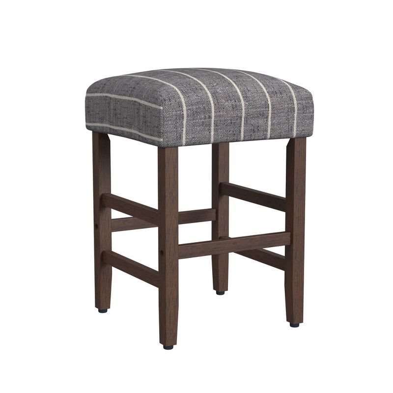 Midnight Gray Woven Stripe Backless Wood Counter Stool