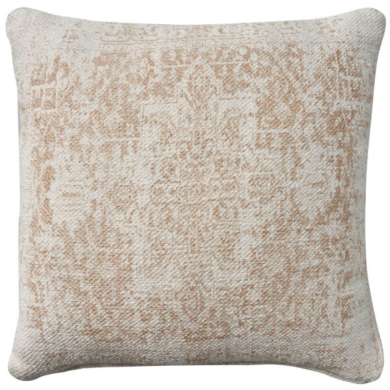 Ivory Beige Cotton Vintage-Inspired 20'' Square Throw Pillow