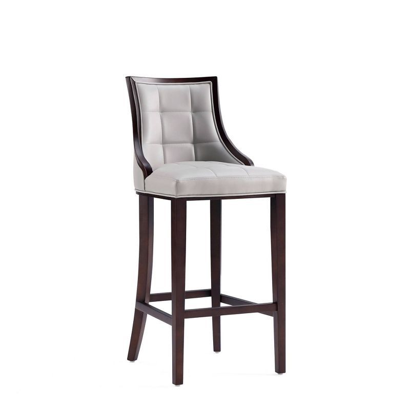 Light Grey Faux Leather Walnut Wood Bar Stool