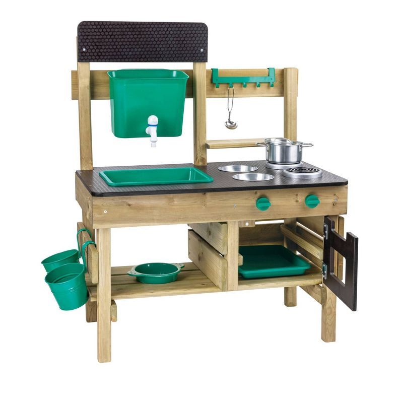 Hape Green and Wood Outdoor Play Kitchen with Accessories