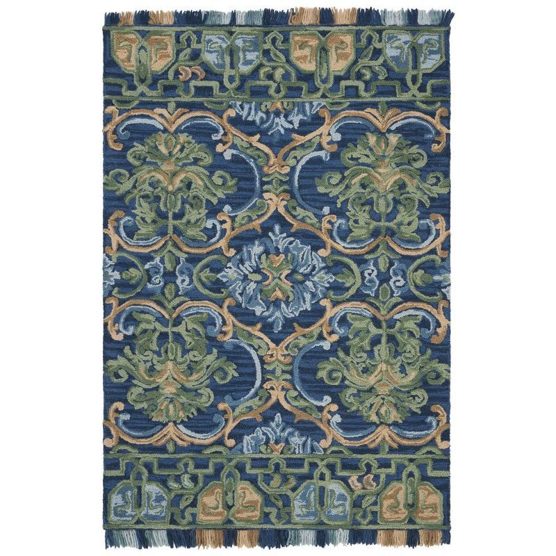 Handmade Blossom Blue Wool Tufted Rectangular Rug