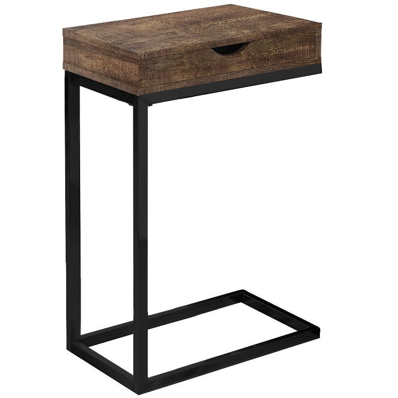 Brown and Black Rectangular Wood Metal C-Shaped Side Table with Storage