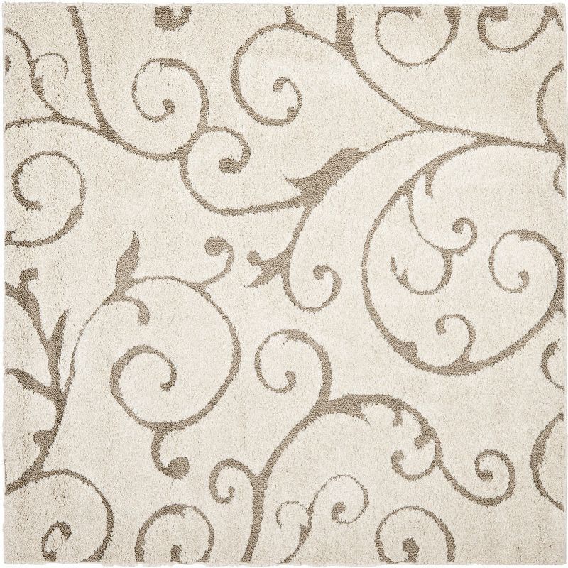 Cream and Beige Synthetic Square Shag Area Rug - 6'7"