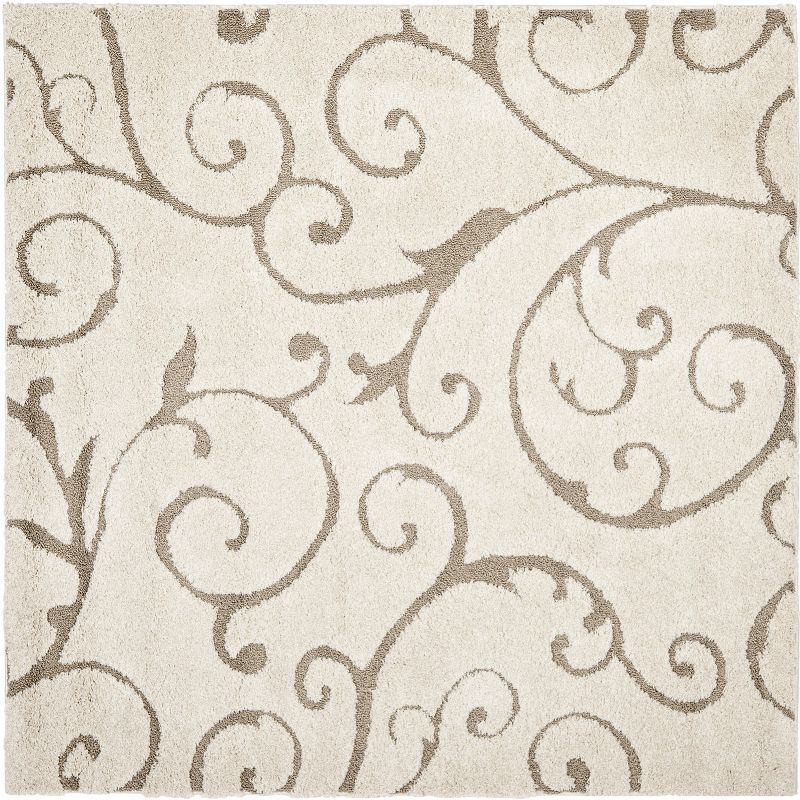 Cream and Beige 5' x 5' Square Shag Area Rug