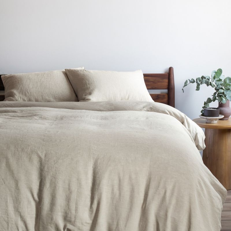 Twin/Twin XL French Linen and Cotton Duvet Cover Set in Putty Heather