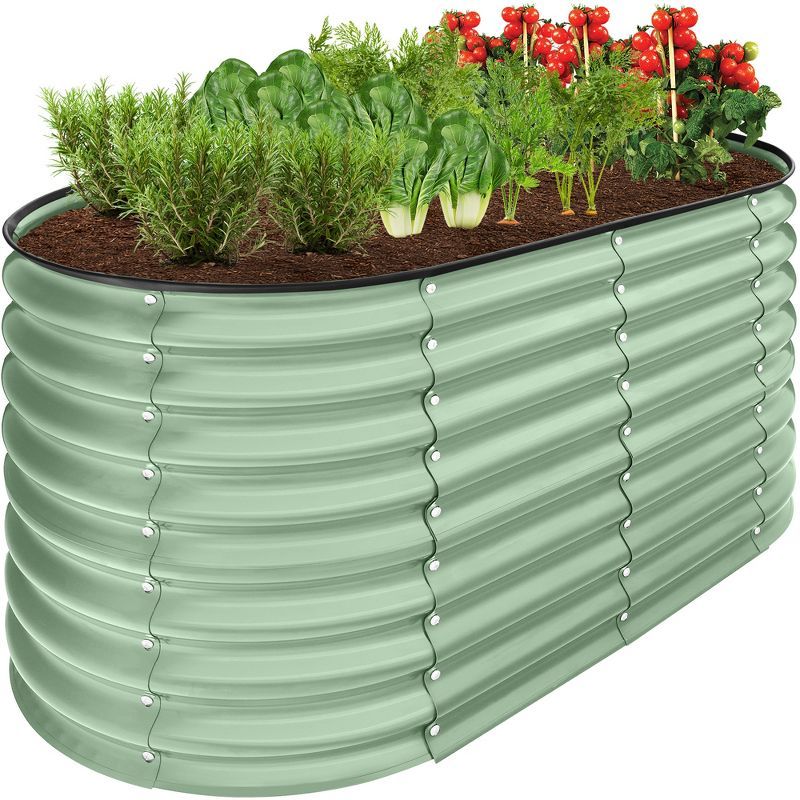 Sage Green Powder-Coated Steel Outdoor Raised Garden Bed