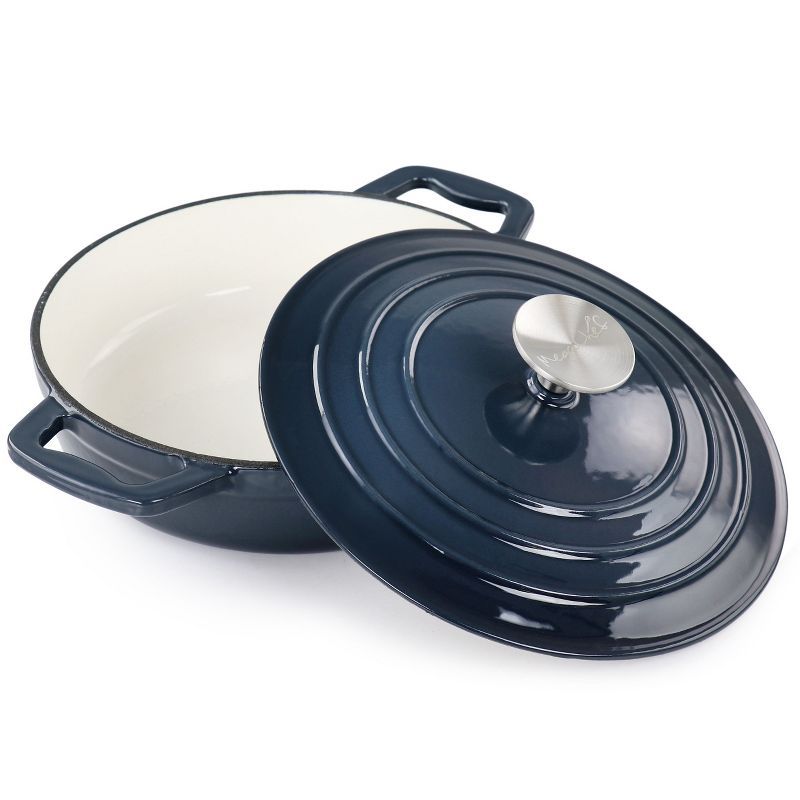 MegaChef 2 Quart Dark Blue Enameled Cast Iron Braiser Pan