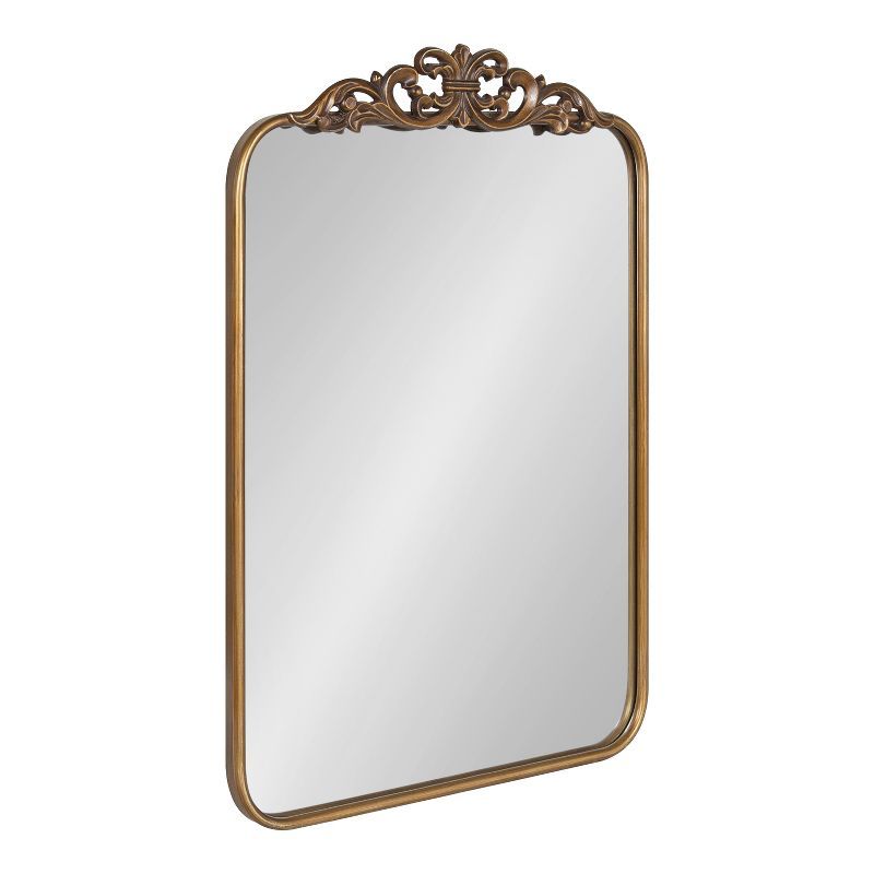 Gold Ornate Rectangular Wall Mirror with Crown Accent