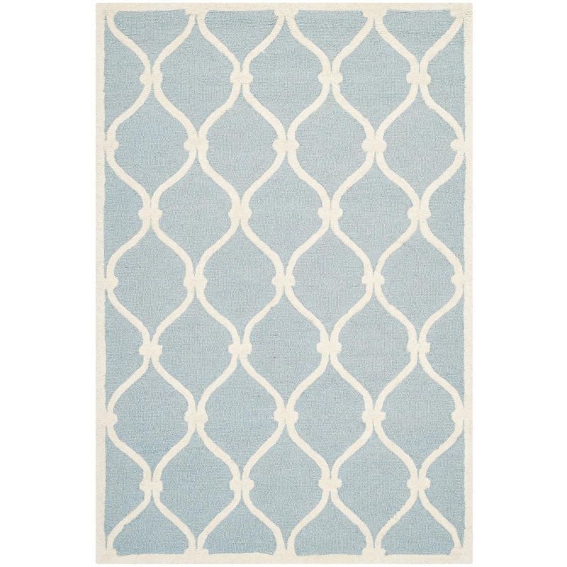 Handmade Blue and Ivory Wool Geometric Tufted Rug, 3' x 5'