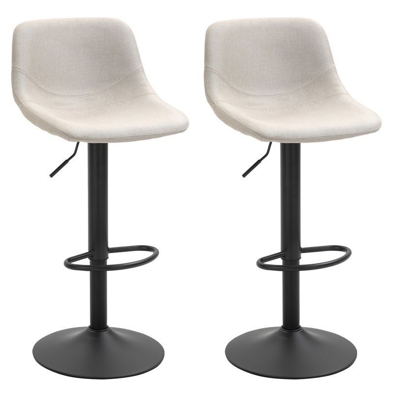 Cream White Adjustable Swivel Bar Stools with Metal Base, Set of 2