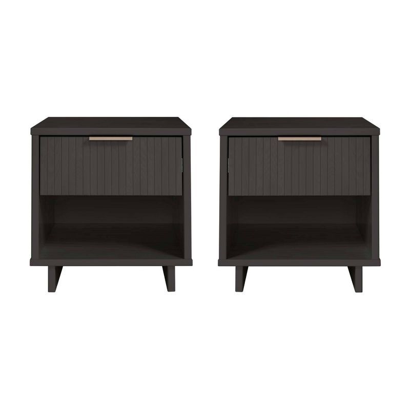 Granville Dark Gray Pinewood 1-Drawer Nightstands Set of 2