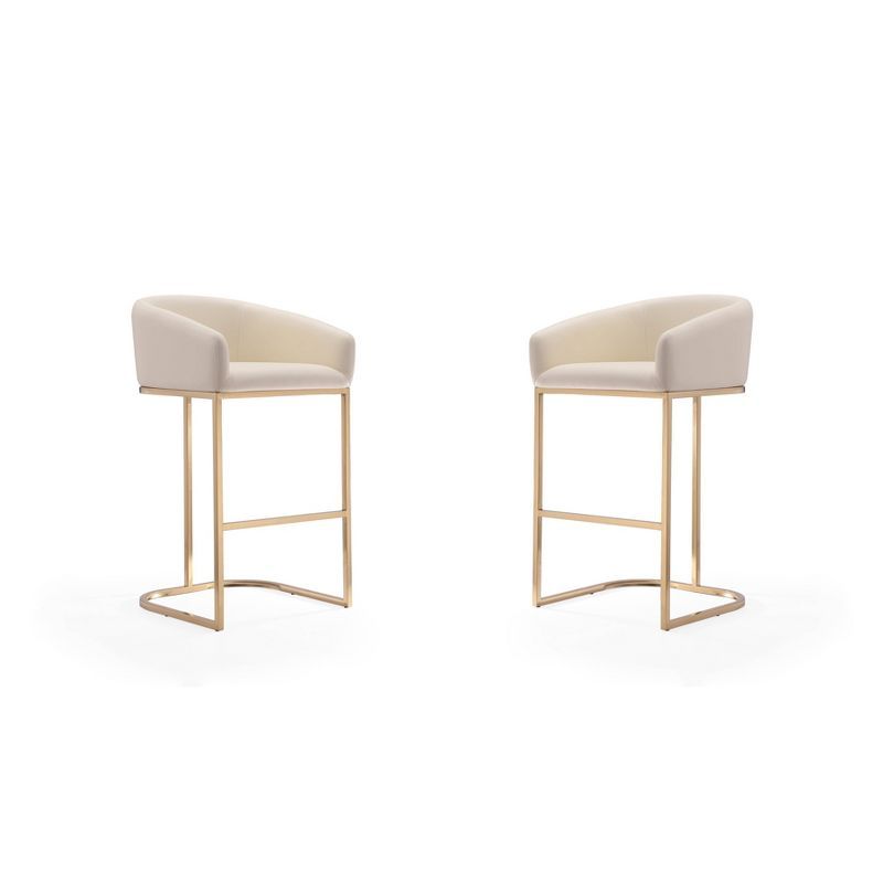 Manhattan Comfort Louvre Cream Leather Barstool with Gold Base (Set of 2)