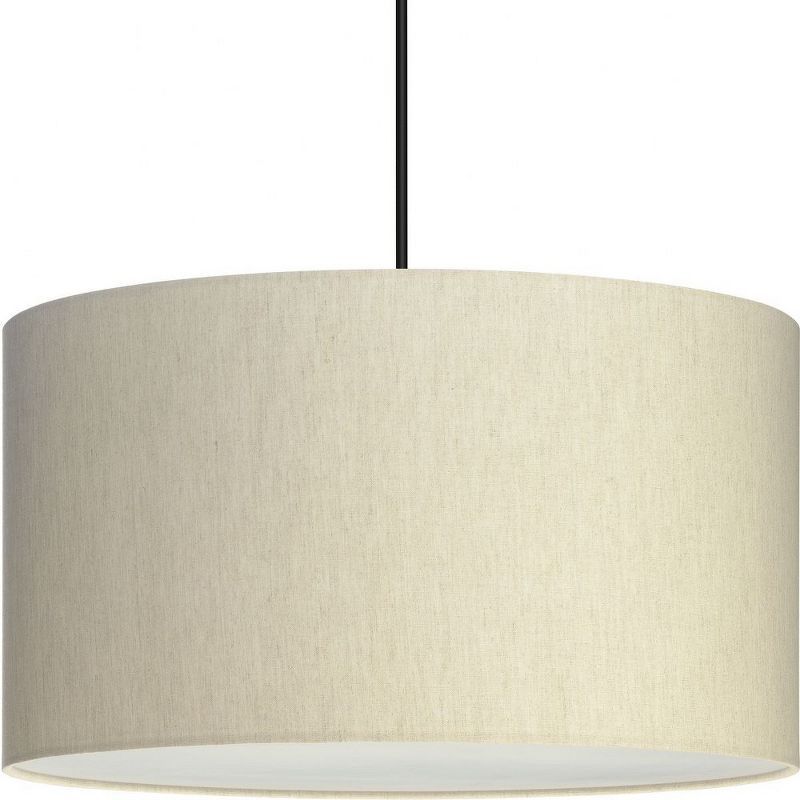 Ecru Linen Drum Pendant Light with Nickel Accents