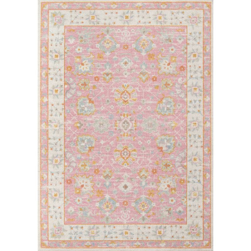 Pink and Gray Tufted Wool Medallion Area Rug