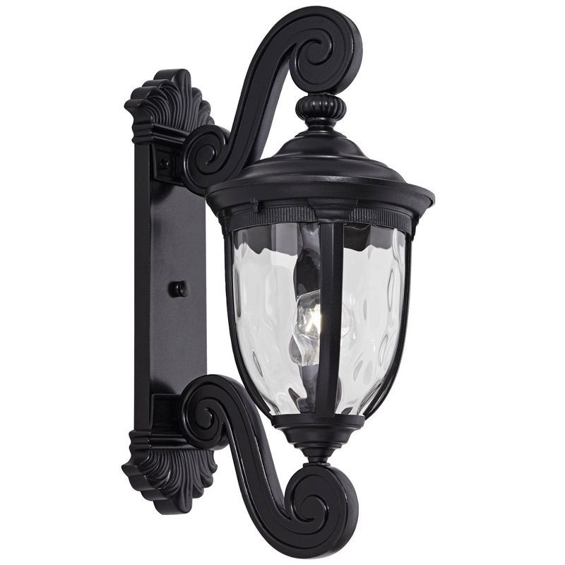 Bellagio Dual Scroll 24" Black Outdoor Wall Light with Clear Hammered Glass