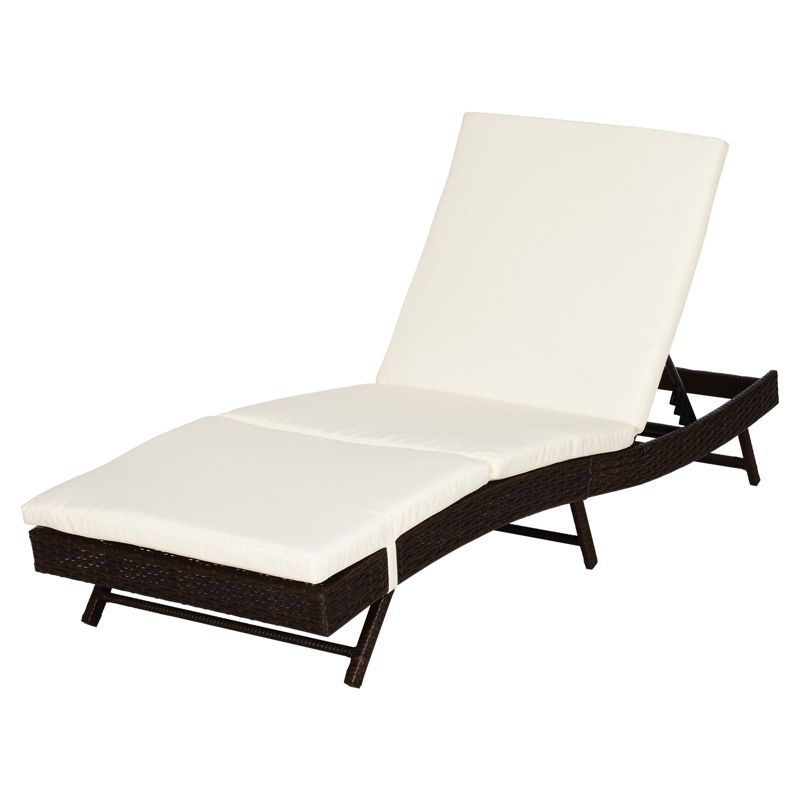 Adjustable Brown Rattan Chaise Lounge with Cream Cushions