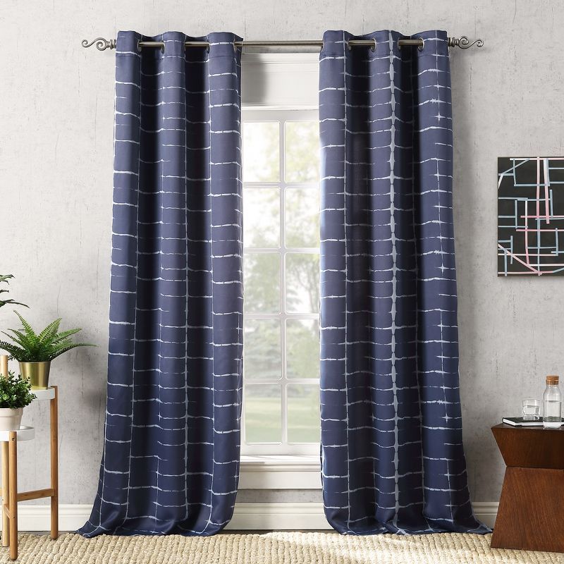 Navy Shibori Print Blackout Grommet Curtain Panel 40" x 63"