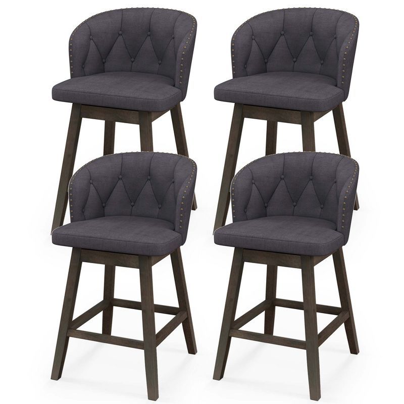 Gray Fabric Upholstered Swivel Counter Height Bar Stools with Wood Frame, Set of 4
